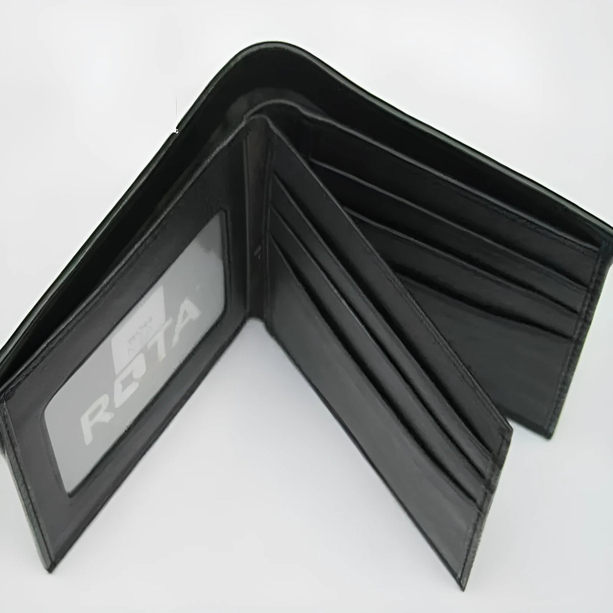 Genuine leather cowhide wallet with pearl fishskin lining in horizontal square design