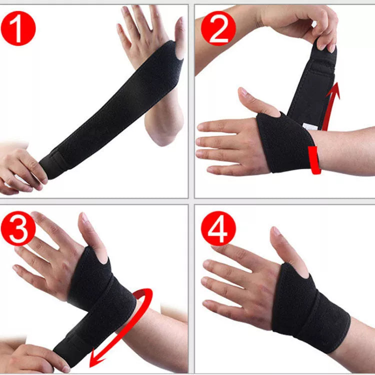 Black wrap-around wrist compression strap for sports support