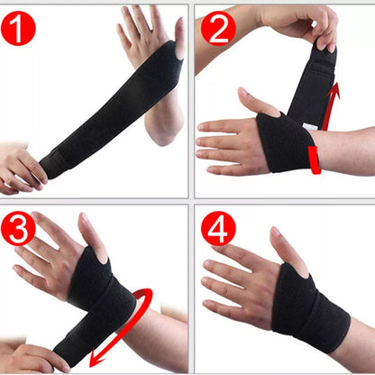 Black wrap-around wrist compression strap for sports support