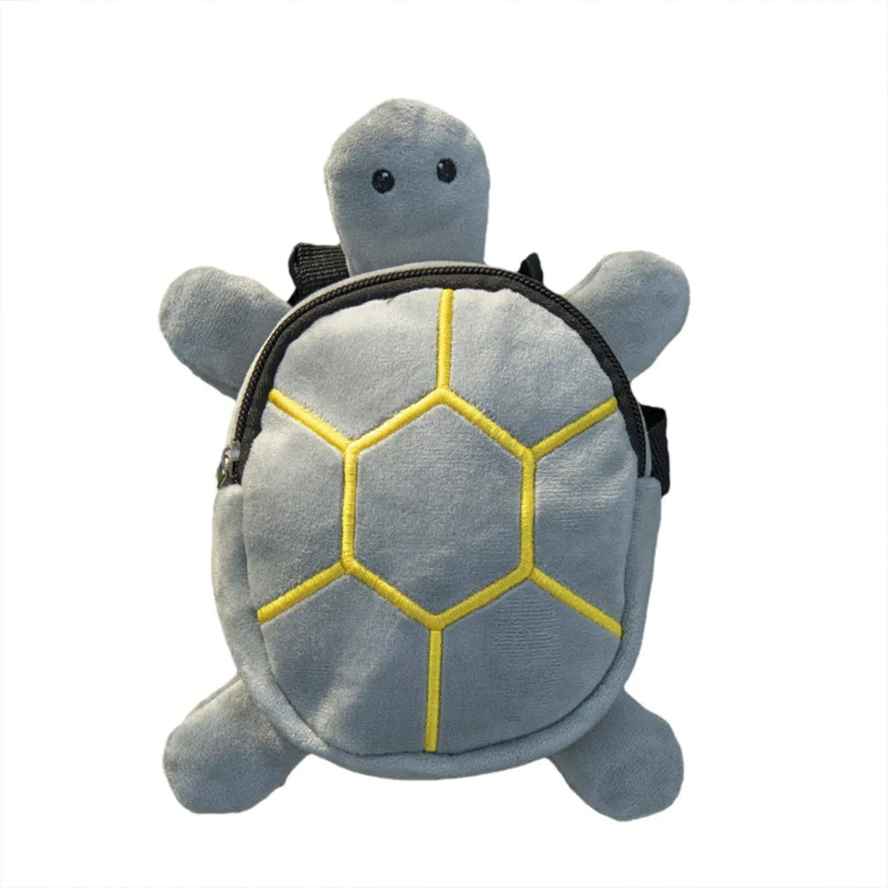 Brown cartoon turtle-shaped dog backpack with no-pull vest harness and metal zipper.