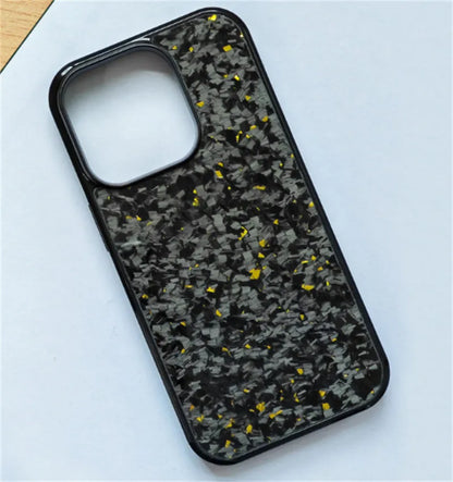 Magnetic plastic phone case for iPhone 12-15 in seven colours including Classic Carbon and Forged Blue.
