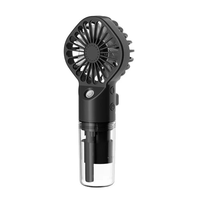 Compact handheld cooling mist fan with 4 adjustable wind speeds, perfect for staying cool and refreshed during the British summer