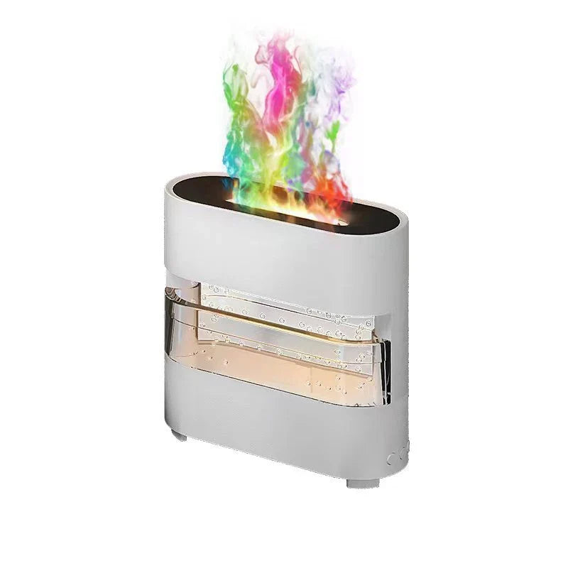 Premium Aroma Diffuser with realistic flame, rain simulation, and customizable LED lights for a relaxing atmosphere
