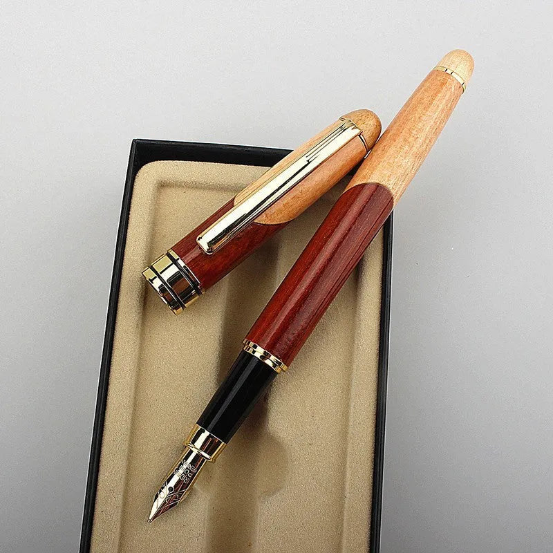 Metal pen with wooden styling and carrying bag for office or personal use