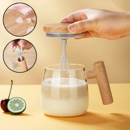 Clear borosilicate glass electric self-stirring coffee mug with 400ml capacity.