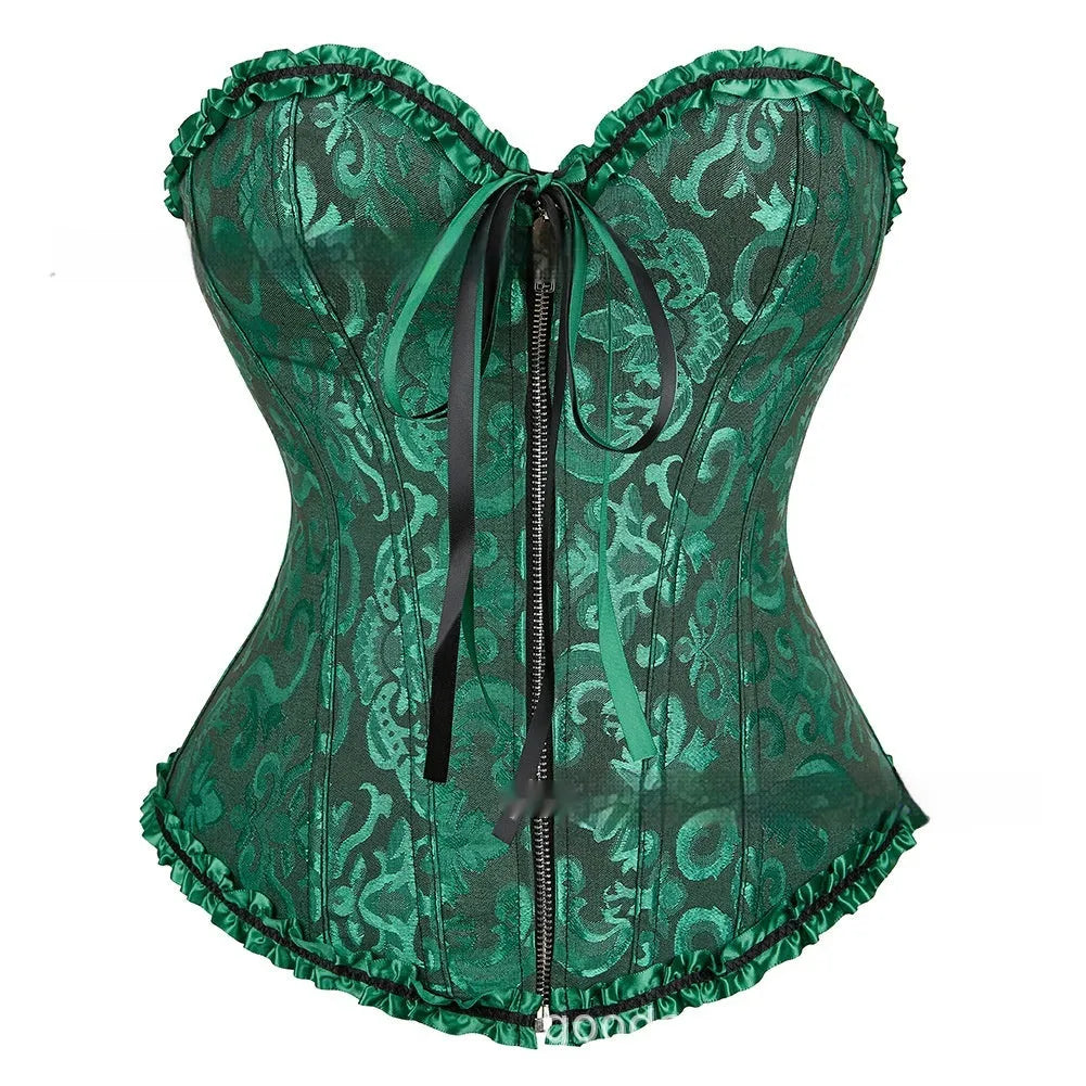 Women's front zipper jacquard corset shapewear in spandex fabric available in multiple colours