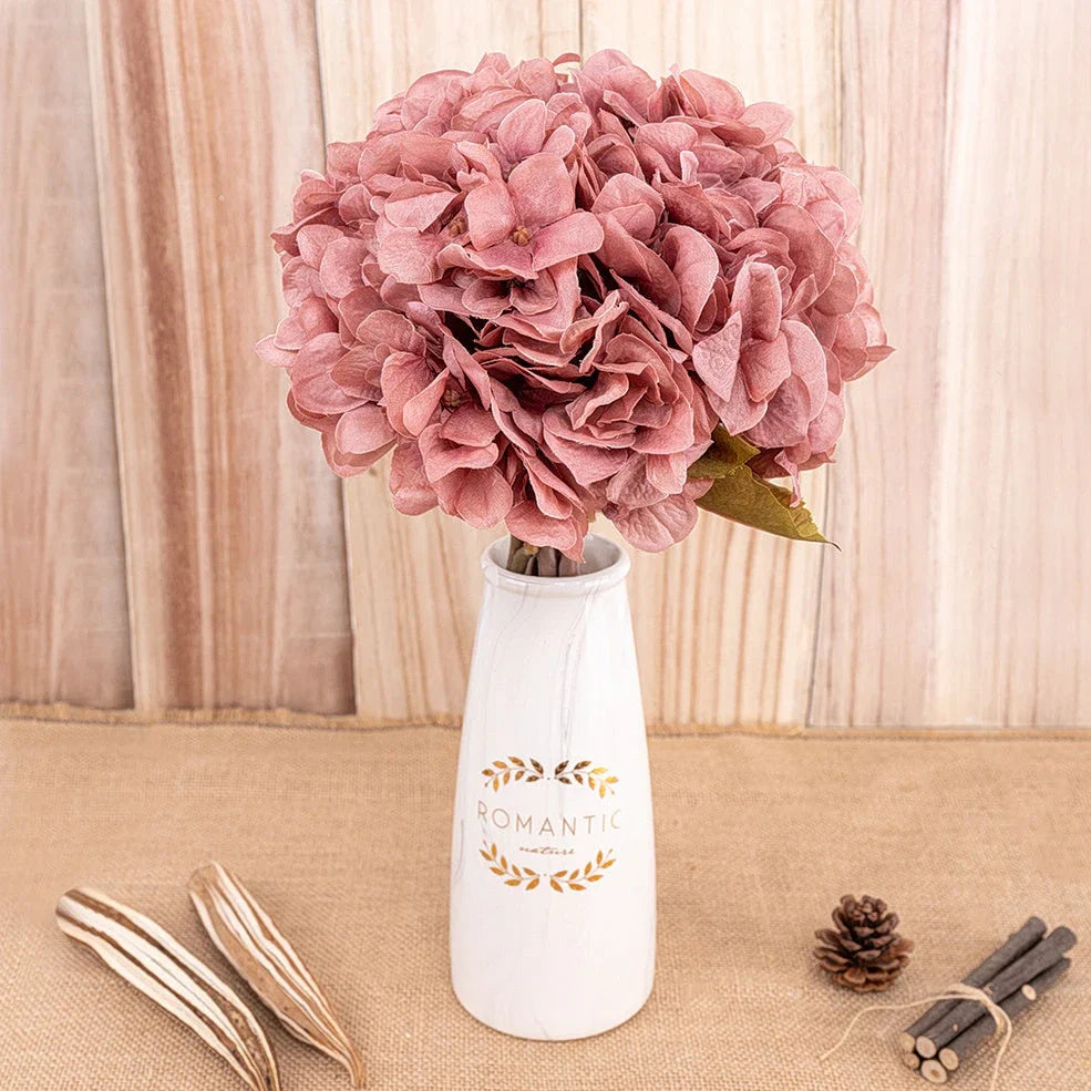36cm artificial hydrangea branch with 16cm flower heads in coffee brown colour