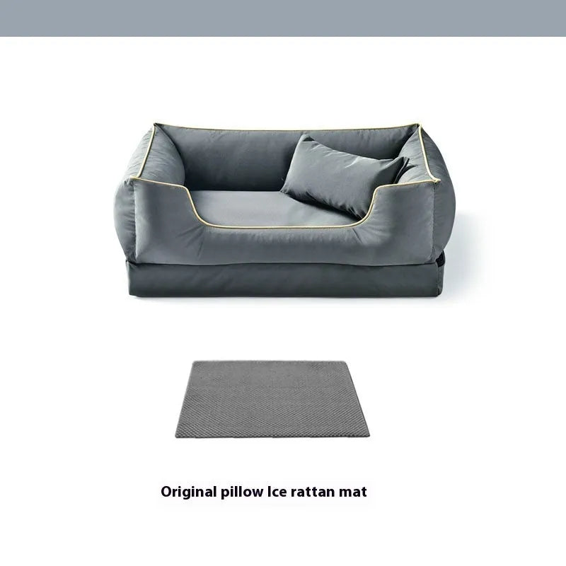 Waterproof dog kennel bed with removable sponge insole liner in dark green colour
