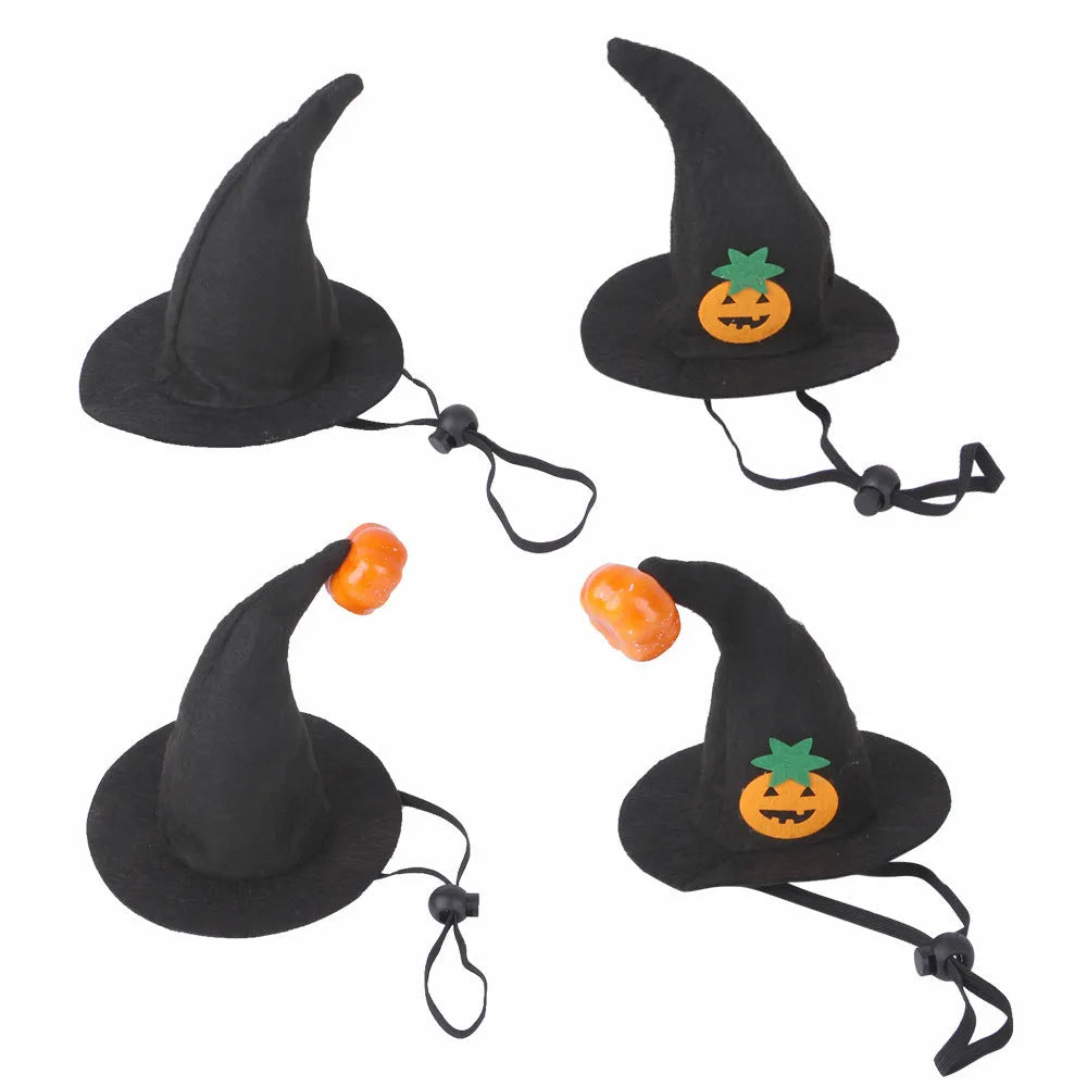 Pet Halloween hat with embossed pumpkin design on cloth material for cats and dogs