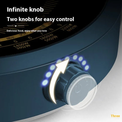 Induction cooker with circular glass hob and knob control