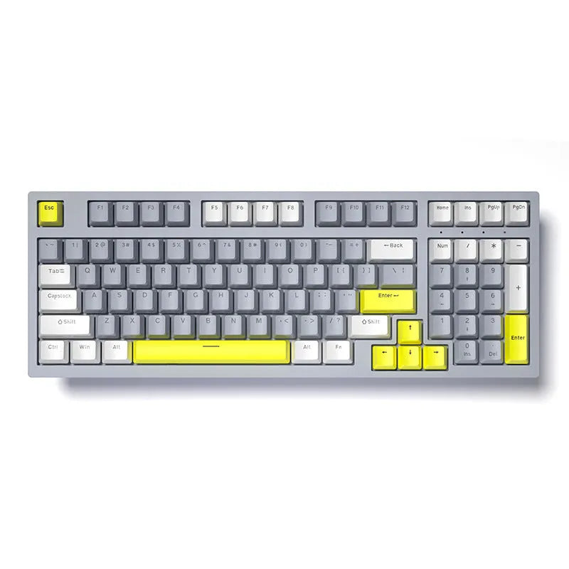 Mechanical keyboard and wireless mouse set in a chosen colour like beige gray or sky blue on a desk.