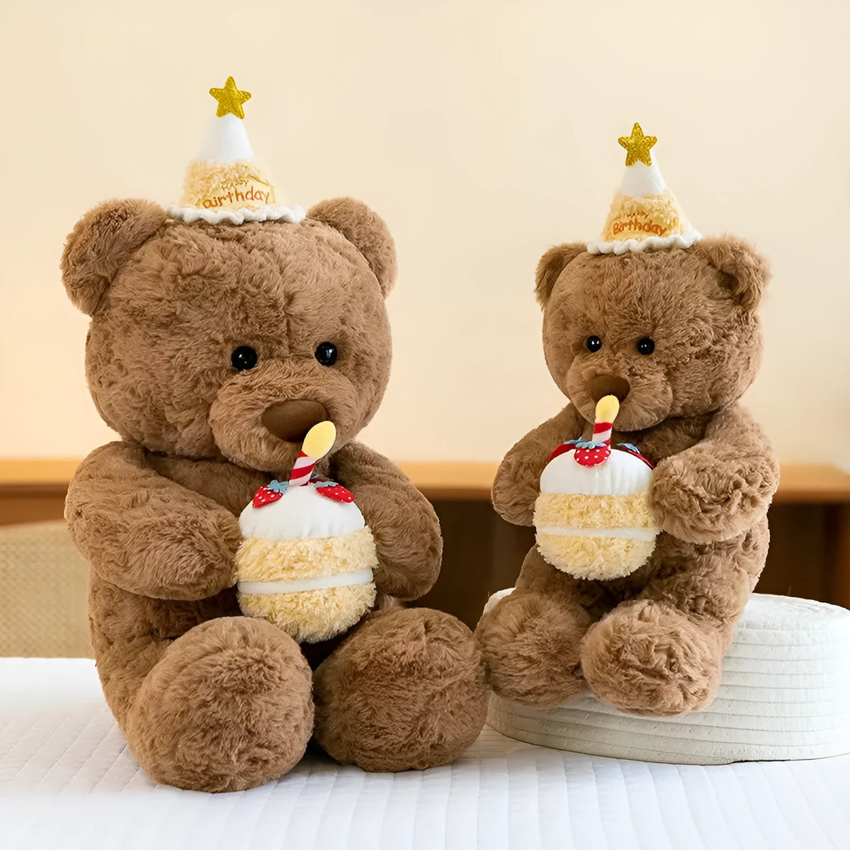 Children's teddy bear doll in 25cm or 35cm, short plush PP cotton, cake bear, pajama bear, or scarf style