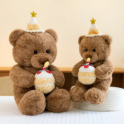 Children's teddy bear doll in 25cm or 35cm, short plush PP cotton, cake bear, pajama bear, or scarf style