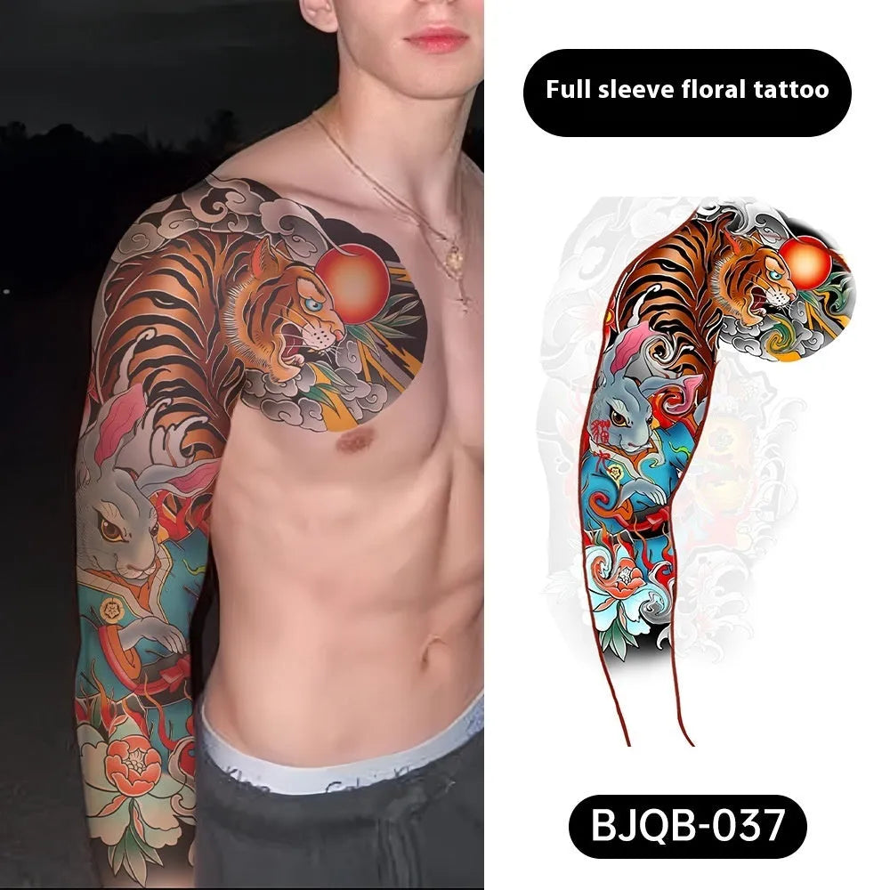 Retro traditional simulation flower arm body sticker sheet, 520mm x 370mm, transfer printing, BJQB pattern options
