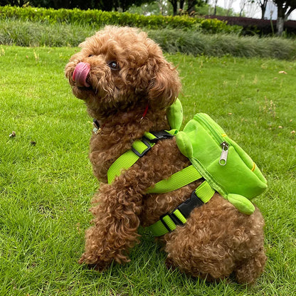 Brown cartoon turtle-shaped dog backpack with no-pull vest harness and metal zipper.