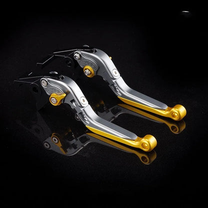 Pair of anodised metal bicycle brake horn handle levers with adjustable reach, shown in a two-tone colour finish.