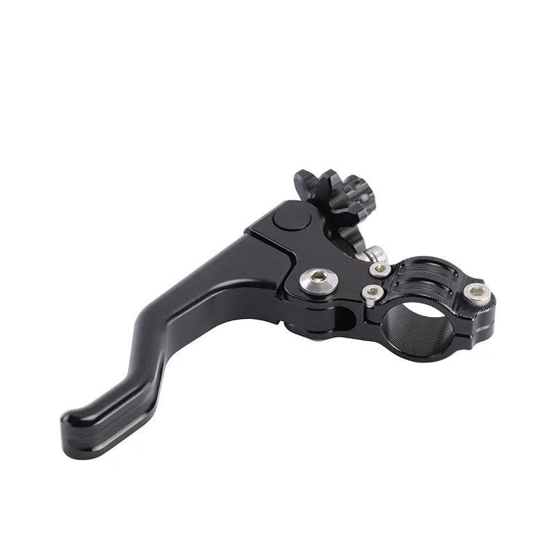 Aluminium alloy two-finger motorcycle clutch lever in eight colour options including red, black, blue, and silver.
