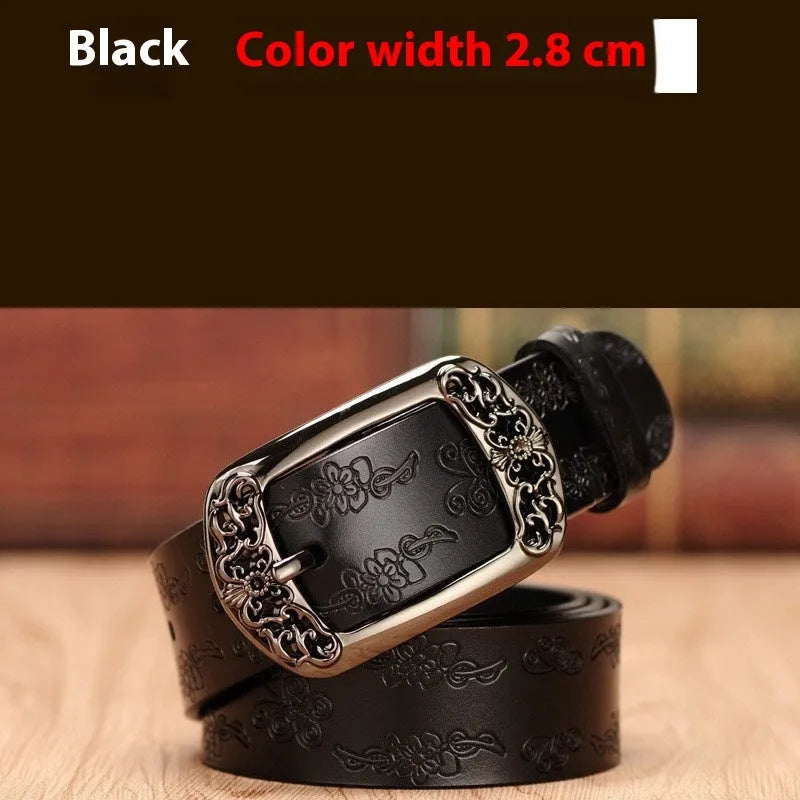 Thin decorative women's jeans belt with PU leather and alloy buckle in black or brown