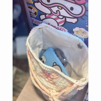 Handmade crochet cherry blossom cotton handbag with magnetic closure in pink or green