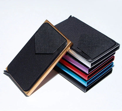 Aluminium alloy anti-theft credit card holder with lycra cloth strap in multiple colours