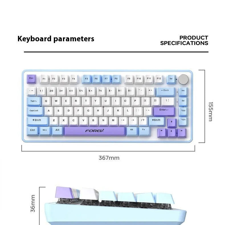 Mechanical keyboard and wireless mouse set in a chosen colour like beige gray or sky blue on a desk.