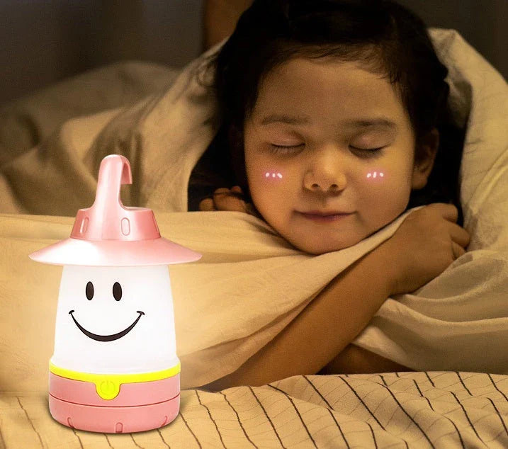 Smile-shaped LED lanterns with flexible handles for camping, boating, and bedroom use