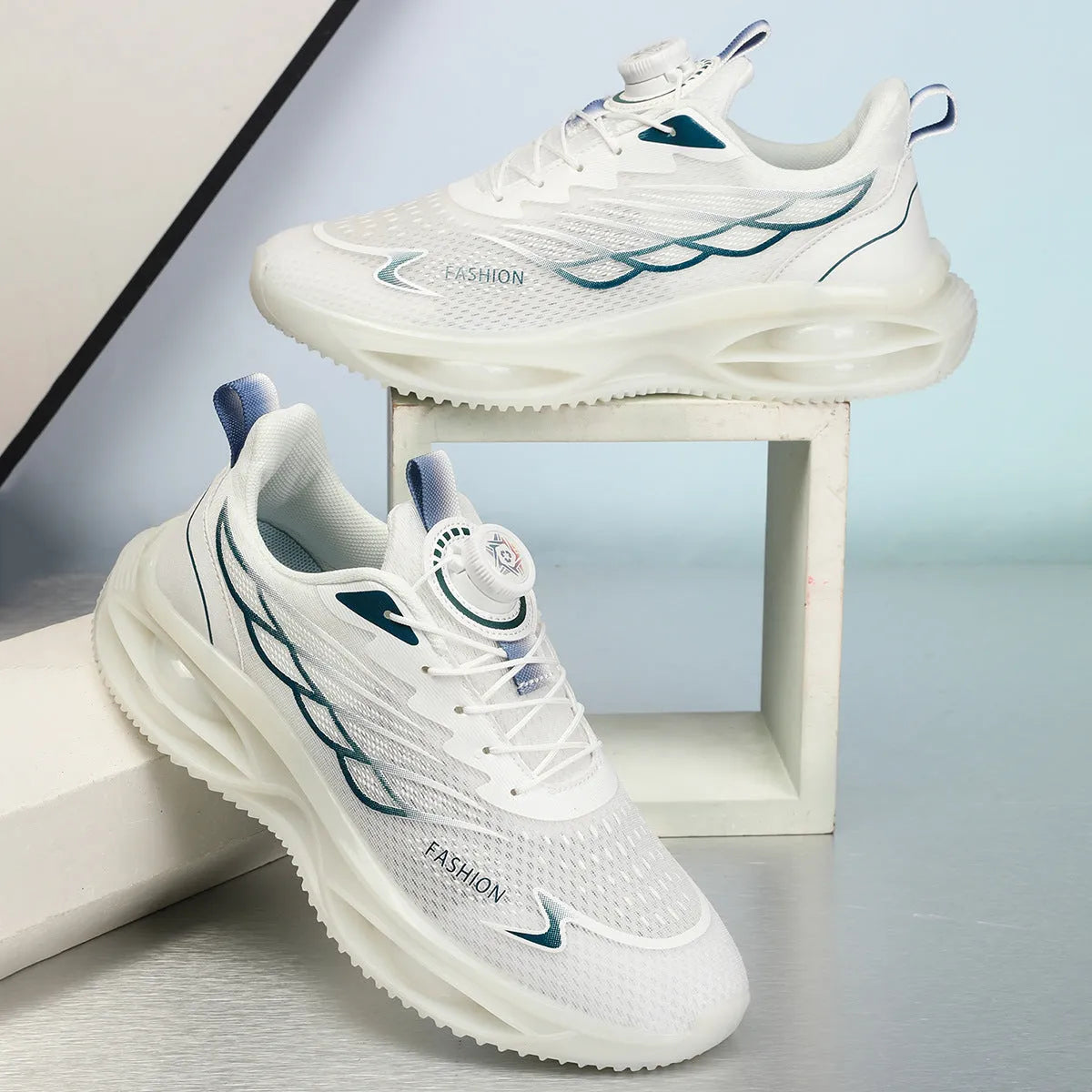 Casual breathable shoes in sky blue colour with low top design and rubber sole.