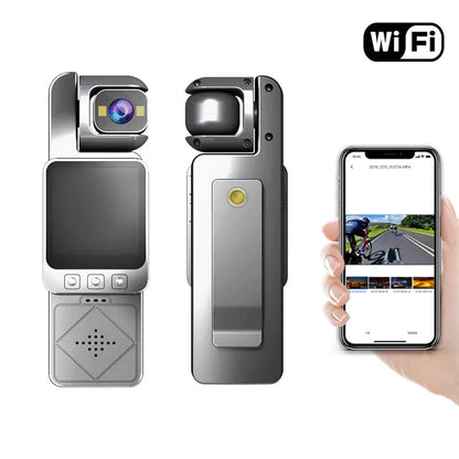 Handheld portable camera in black or silver, 3.7 cm wide, 2.4 cm deep, 11 cm tall, ABS plastic body, for sports and outdoor use