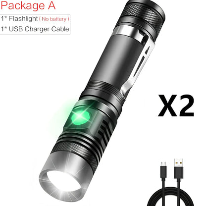 Black WT518 T6 LED flashlight with zoomable head and clicky switch, showing compact 15cm aluminium body
