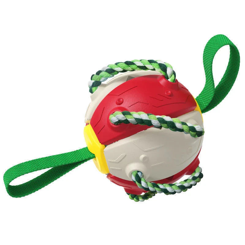 Versatile Frisbee-style dog toy with a unique shape-shifting design that transforms from a sphere to a flat Frisbee mid-flight, providing endless entertainment and exercise for your furry friend.