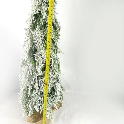 24-inch desktop Christmas tree with PE snow sprayer texture and built-in lights on plastic branches