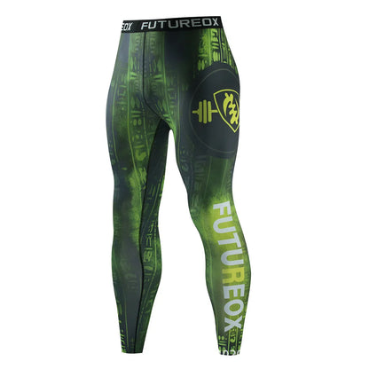 Man wearing a slim-fit, long-sleeved printed ZF016 sports suit for running and fitness.