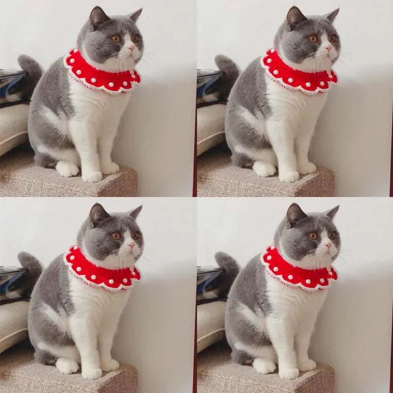 Cartoon pattern wool knitted collar for small pets in milk cotton with adjustable sizing