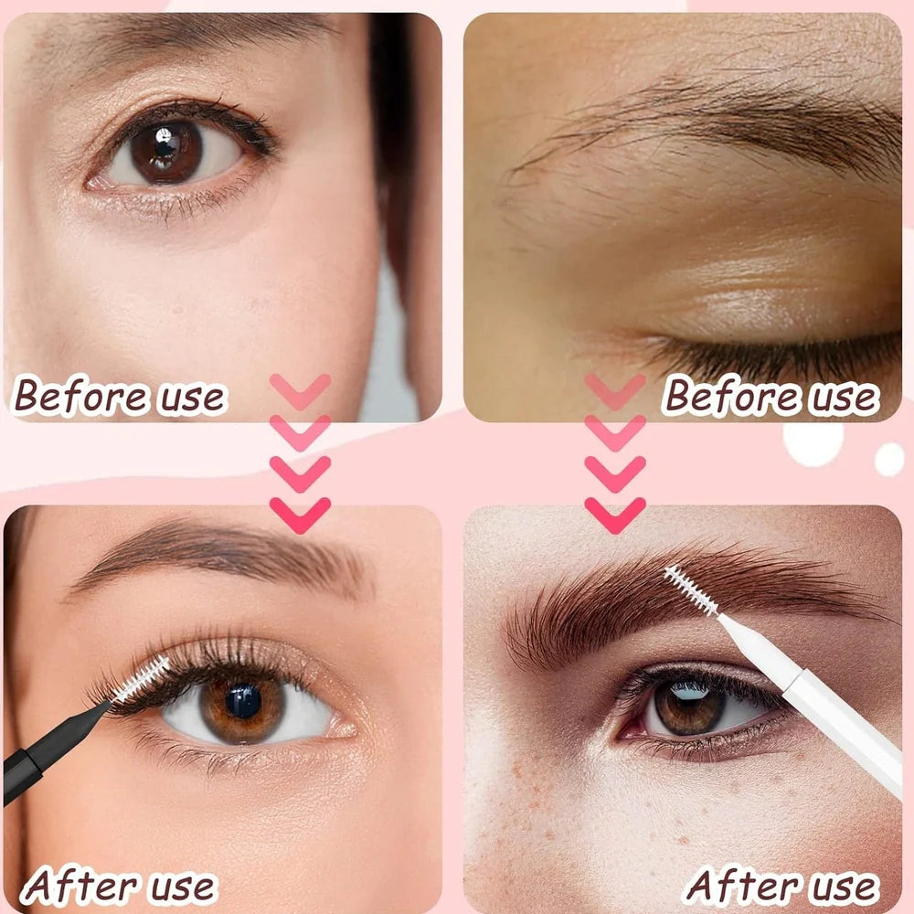 Micro eyebrow and lash brush set with bendable heads in five colours, including spoolies and protective caps