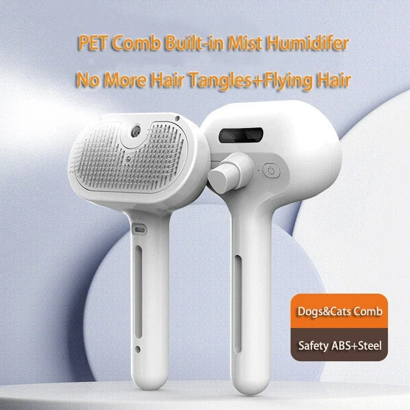 Premium Self-Cleaning Pet Grooming Brush with Angled Bristles and Misting Humidifier for Effortless Detangling and Conditioning