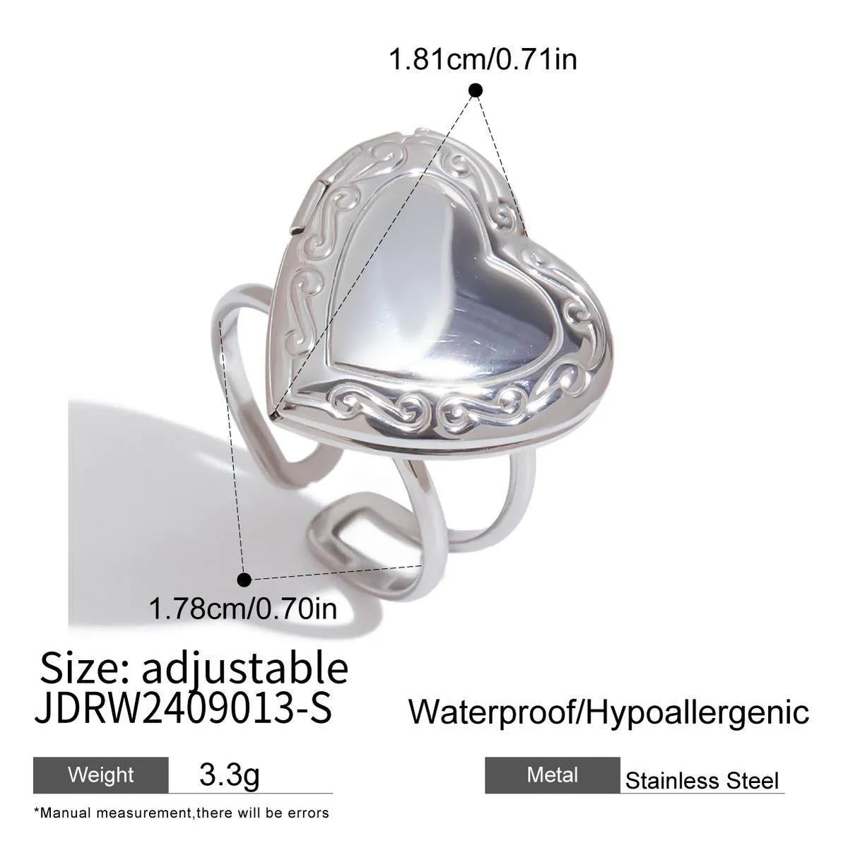 Stainless steel love heart-shaped ring for women with electroplated finish, shown as a single ring