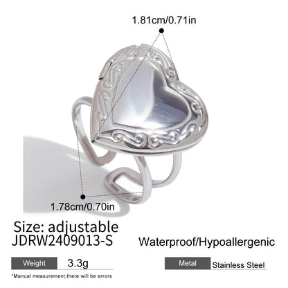 Stainless steel love heart-shaped ring for women with electroplated finish, shown as a single ring