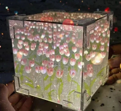 DIY tulip flower night light material pack showing mirror finish components in multiple colours