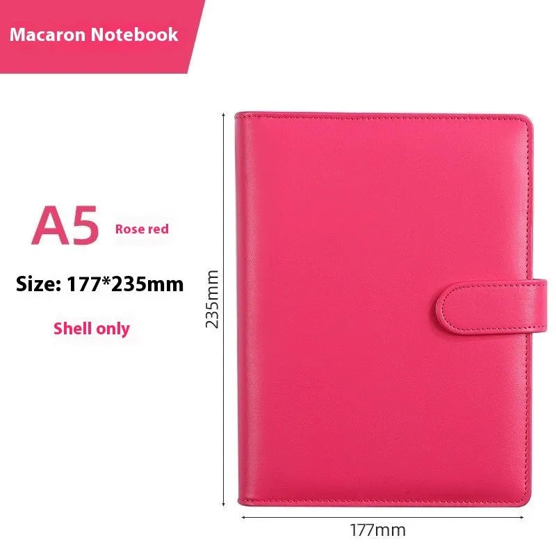 A5 PU leather notebook binder shell with zipper closure in a solid colour.