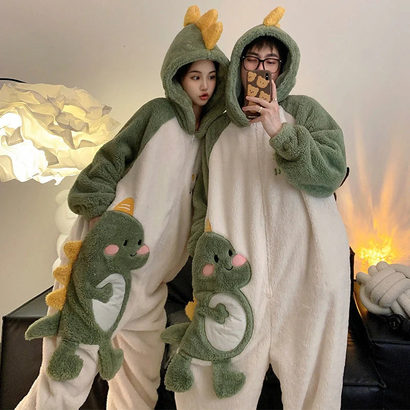 Cartoon design winter jumpsuit with coral fleece lining for warmth