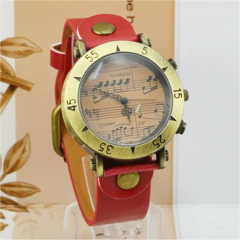 Men's fashion watch with music note symbol on dial, shown in multiple colour options.