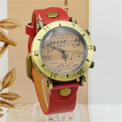 Men's fashion watch with music note symbol on dial, shown in multiple colour options.