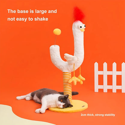 Tall vertical sisal cat scratching post with U-shaped design and spring ball entertainment feature