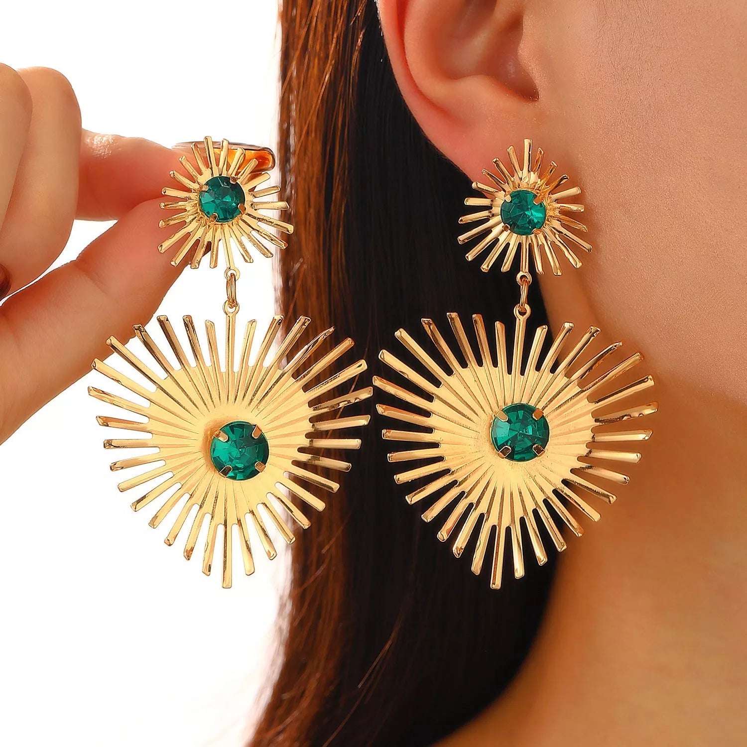 Bohemian sunflower heart-shaped earrings with rhinestone detailing, perfect for Valentine's Day