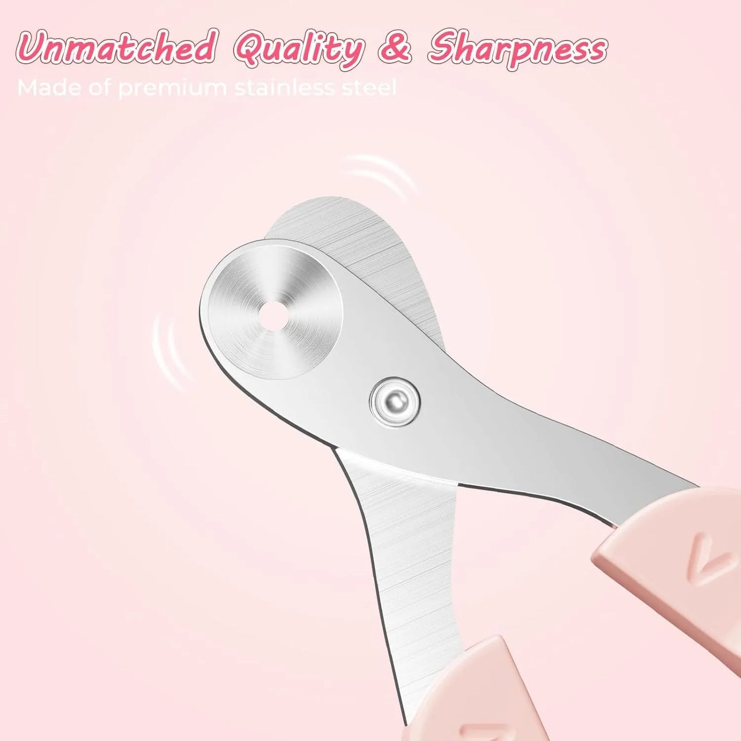 Blue cat nail clipper with a round safety-guide hole and stainless steel blade on a non-slip handle.