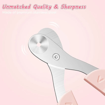 Blue cat nail clipper with a round safety-guide hole and stainless steel blade on a non-slip handle.