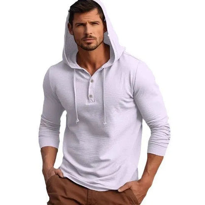 Men's casual cotton sports hoodie in pullover style with long sleeves, showing colour options