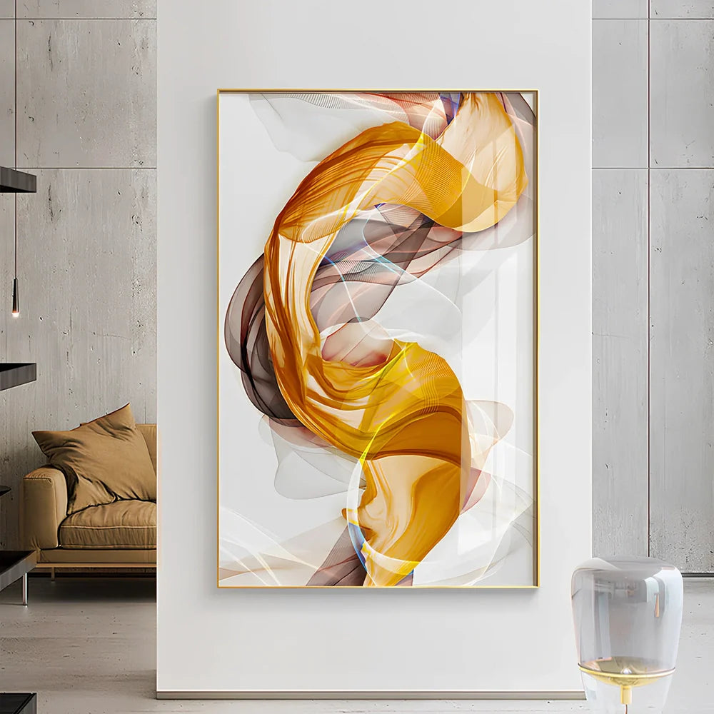 Three-piece abstract yellow and grey canvas painting on 12mm frame, 40x60cm size for modern home walls