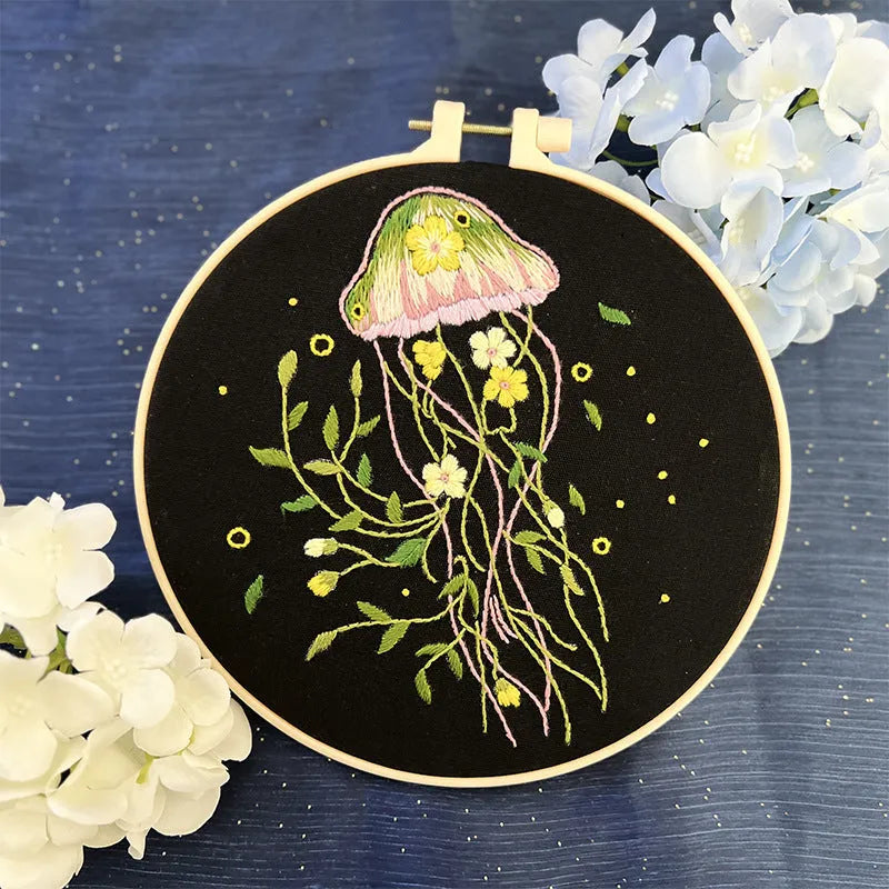 Handmade embroidery jellyfish pendant marine design fabric with cartoon pattern and elasticity options