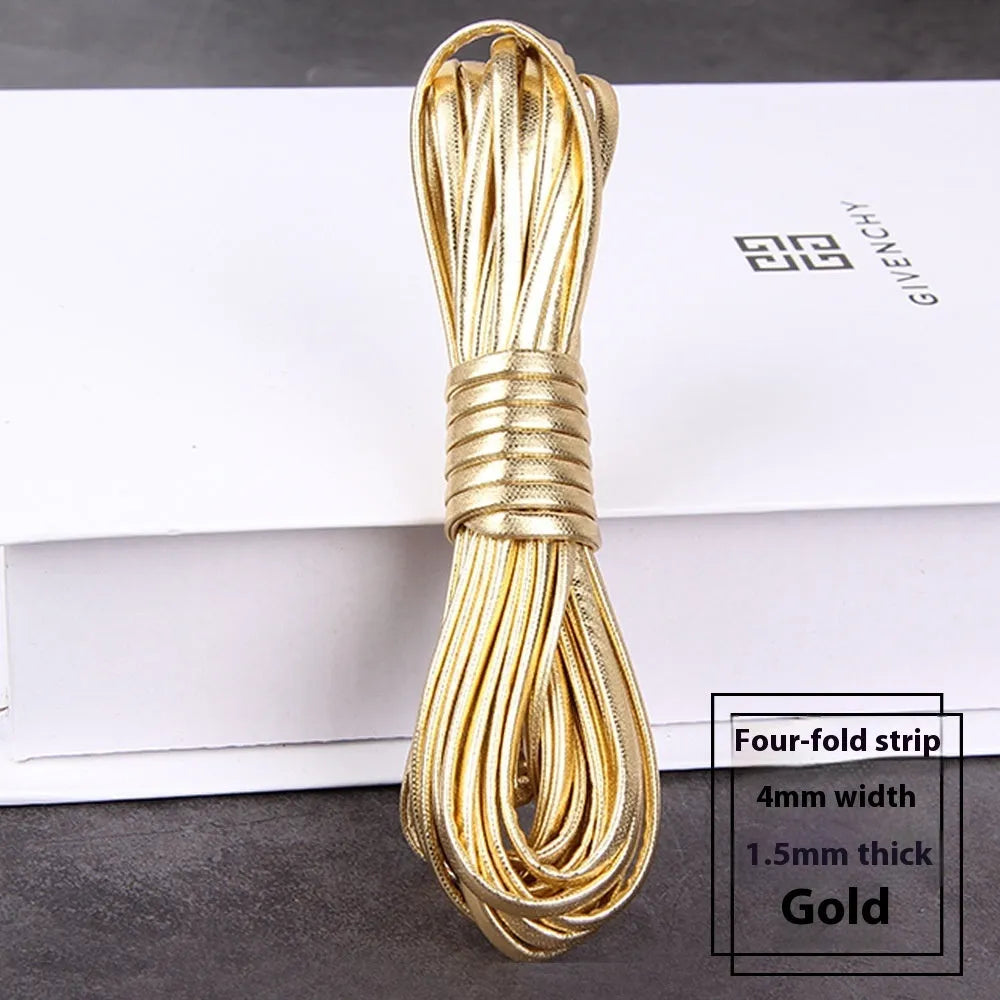 Coiled reels of PU leather craft string in multiple colours including beige, black, red, and blue.
